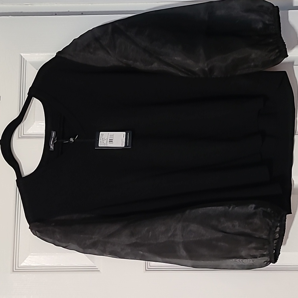 Adrianna Papell Black Blouse with Sheer Sleeves